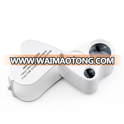 2 LEDs Retractable White Eye Dual Lens Appraisal Diamond Magnifier